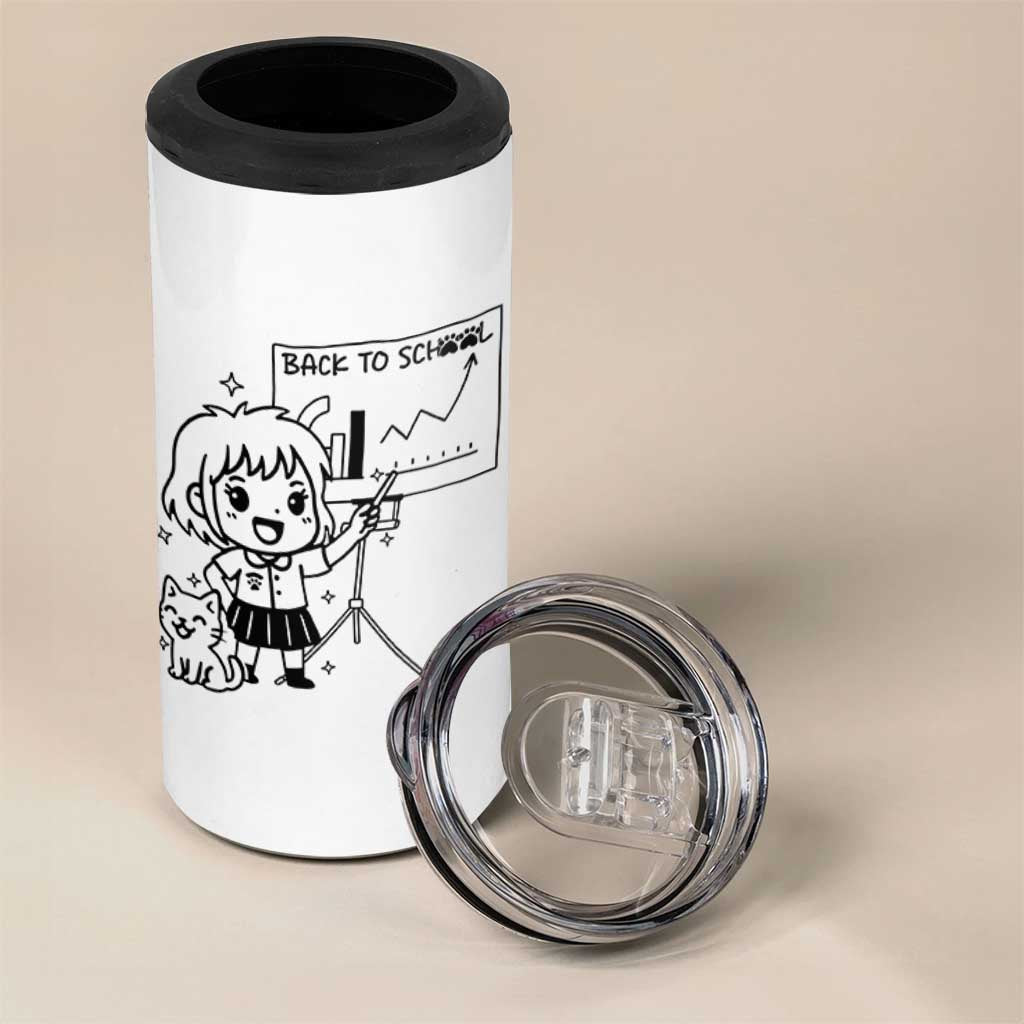 Back To school 4 in 1 Can Cooler Tumbler Funny Teacher Teaching Cat Lover Gift