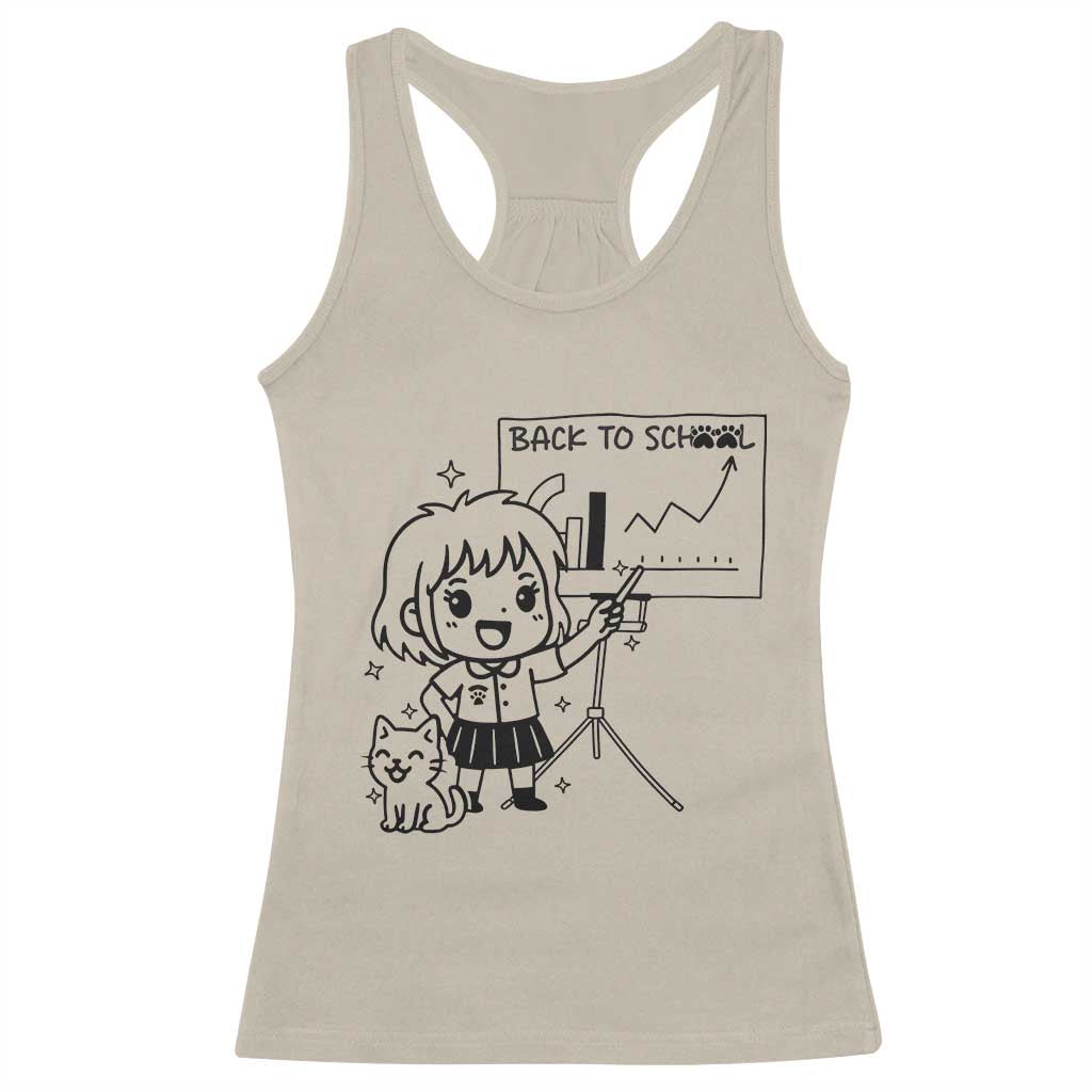 Back To school Racerback Tank Top Funny Teacher Teaching Cat Lover Gift - Wonder Print Shop