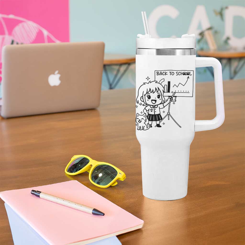 Back To school Tumbler With Handle Funny Teacher Teaching Cat Lover Gift