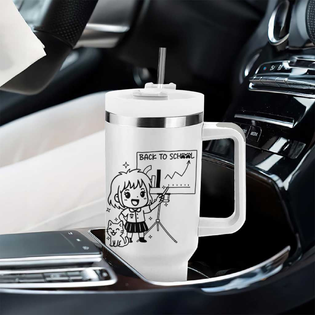 Back To school Tumbler With Handle Funny Teacher Teaching Cat Lover Gift