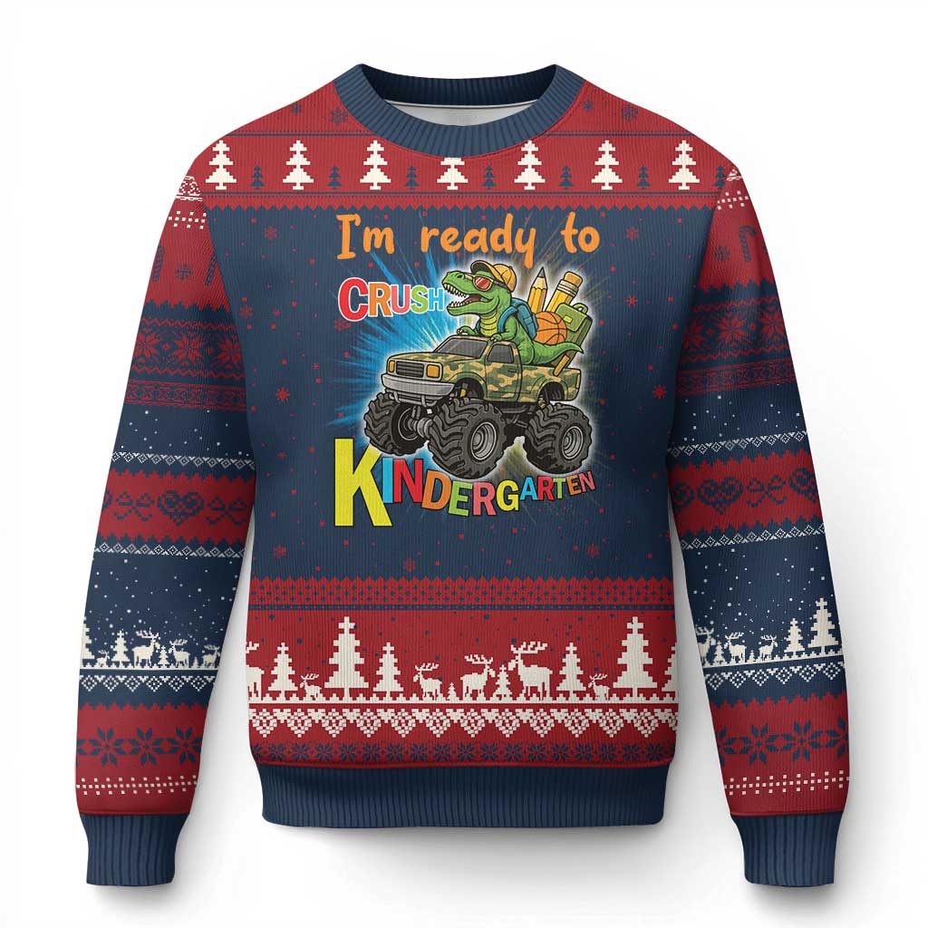 Im Ready To Crush Kindergarten Ugly Christmas Sweater Dinosaur Driving Truck Gift - Wonder Print Shop