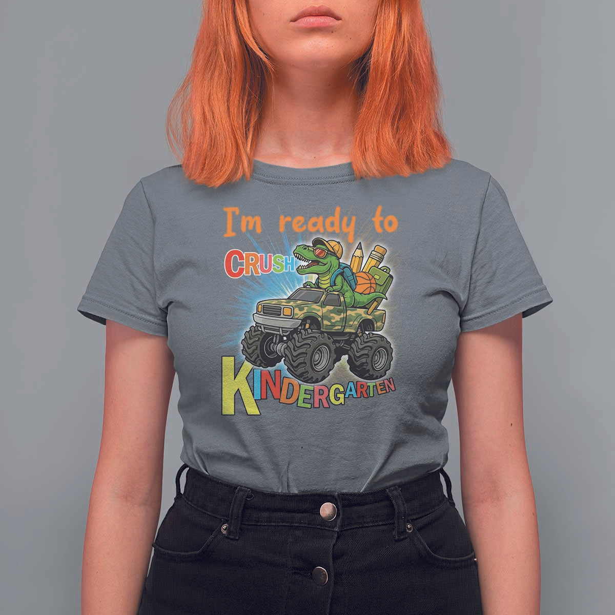 Im Ready To Crush Kindergarten T Shirt For Women Dinosaur Driving Truck Gift - Wonder Print Shop