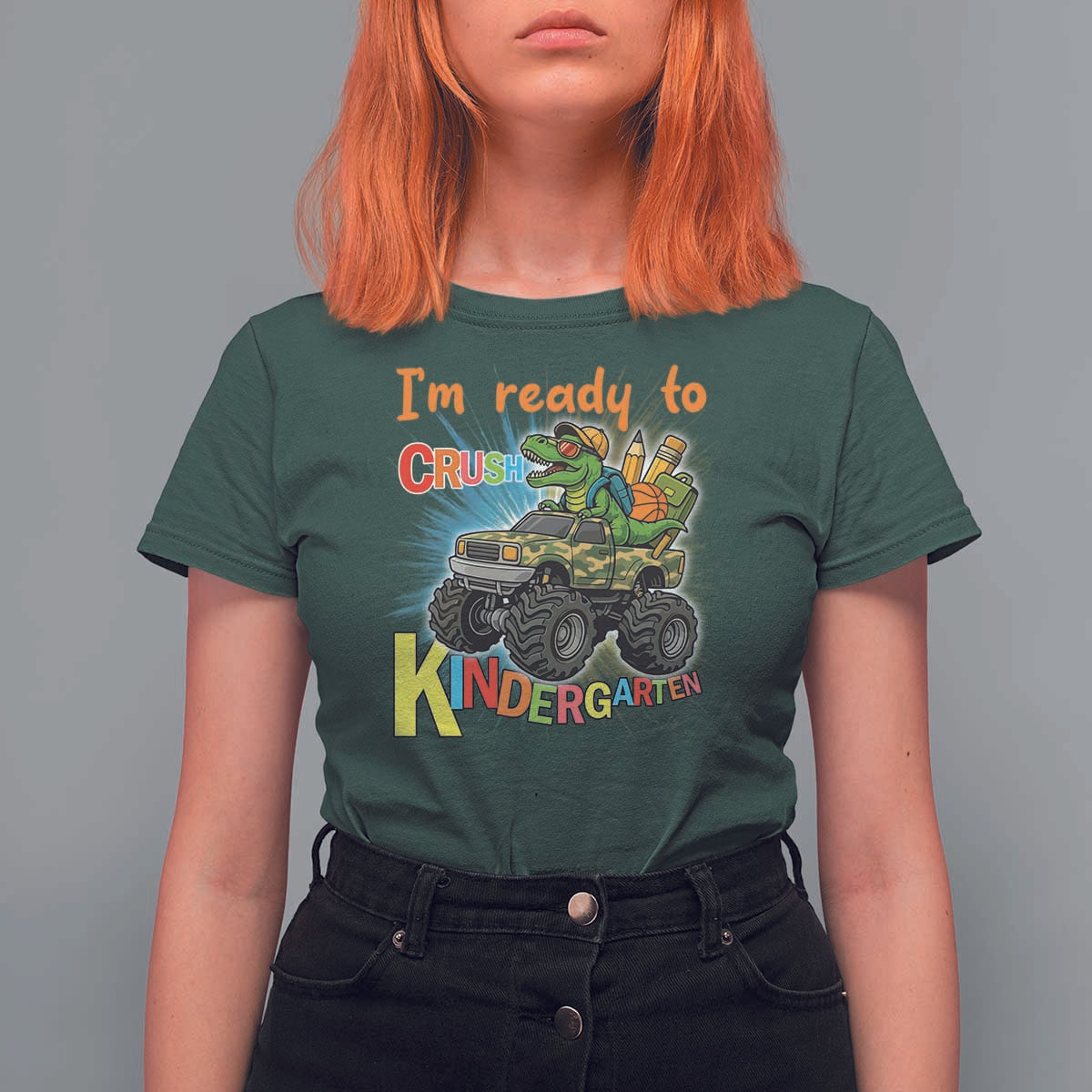 Im Ready To Crush Kindergarten T Shirt For Women Dinosaur Driving Truck Gift - Wonder Print Shop