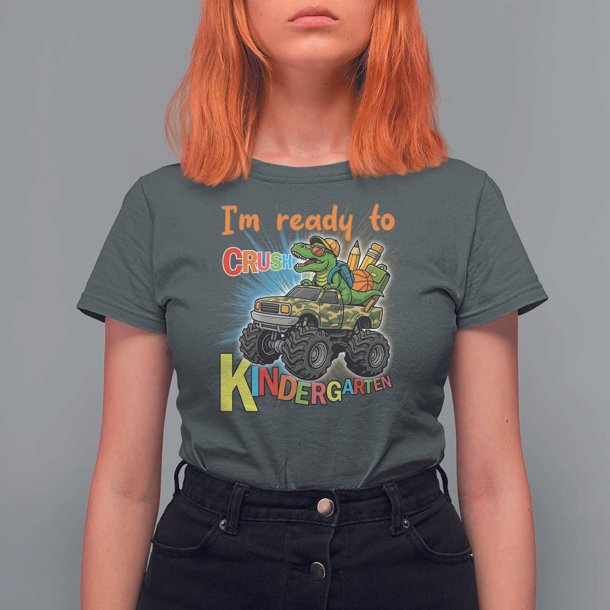 Im Ready To Crush Kindergarten T Shirt For Women Dinosaur Driving Truck Gift - Wonder Print Shop