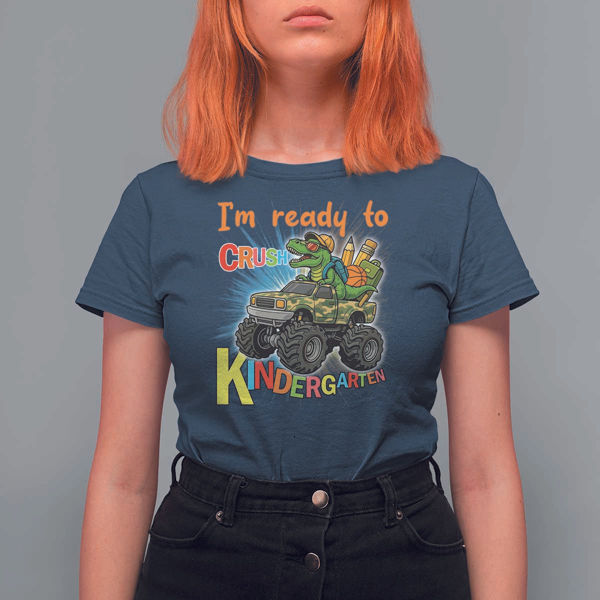 Im Ready To Crush Kindergarten T Shirt For Women Dinosaur Driving Truck Gift - Wonder Print Shop