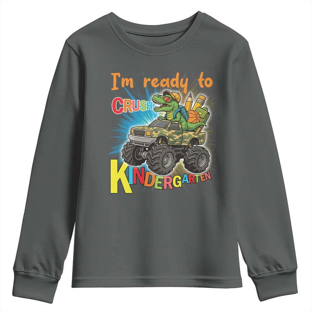 Im Ready To Crush Kindergarten Youth Sweatshirt Dinosaur Driving Truck Gift - Wonder Print Shop