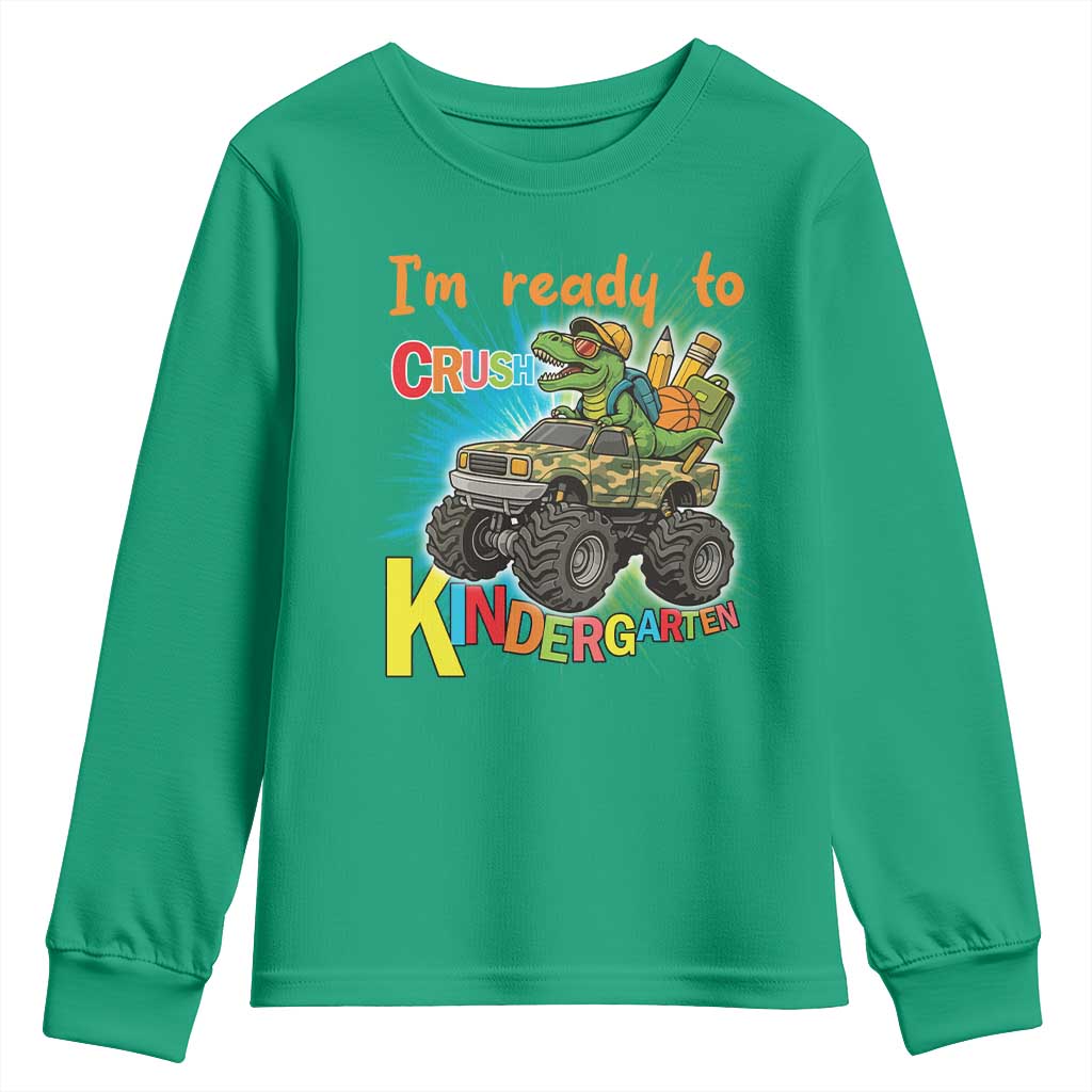Im Ready To Crush Kindergarten Youth Sweatshirt Dinosaur Driving Truck Gift - Wonder Print Shop
