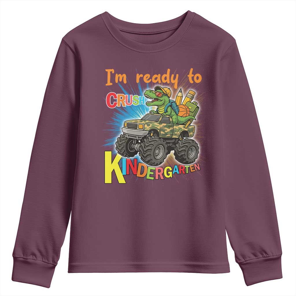 Im Ready To Crush Kindergarten Youth Sweatshirt Dinosaur Driving Truck Gift - Wonder Print Shop