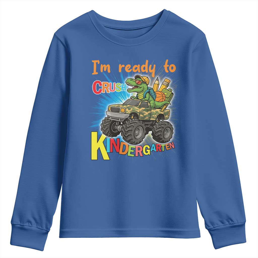 Im Ready To Crush Kindergarten Youth Sweatshirt Dinosaur Driving Truck Gift - Wonder Print Shop
