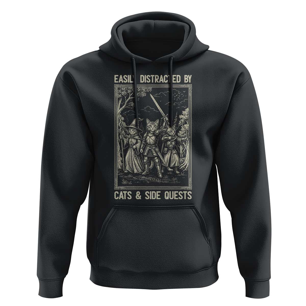 Easily Distracted By Cats And Side Quests Hoodie Vintage Gaming Cat Lover Gift