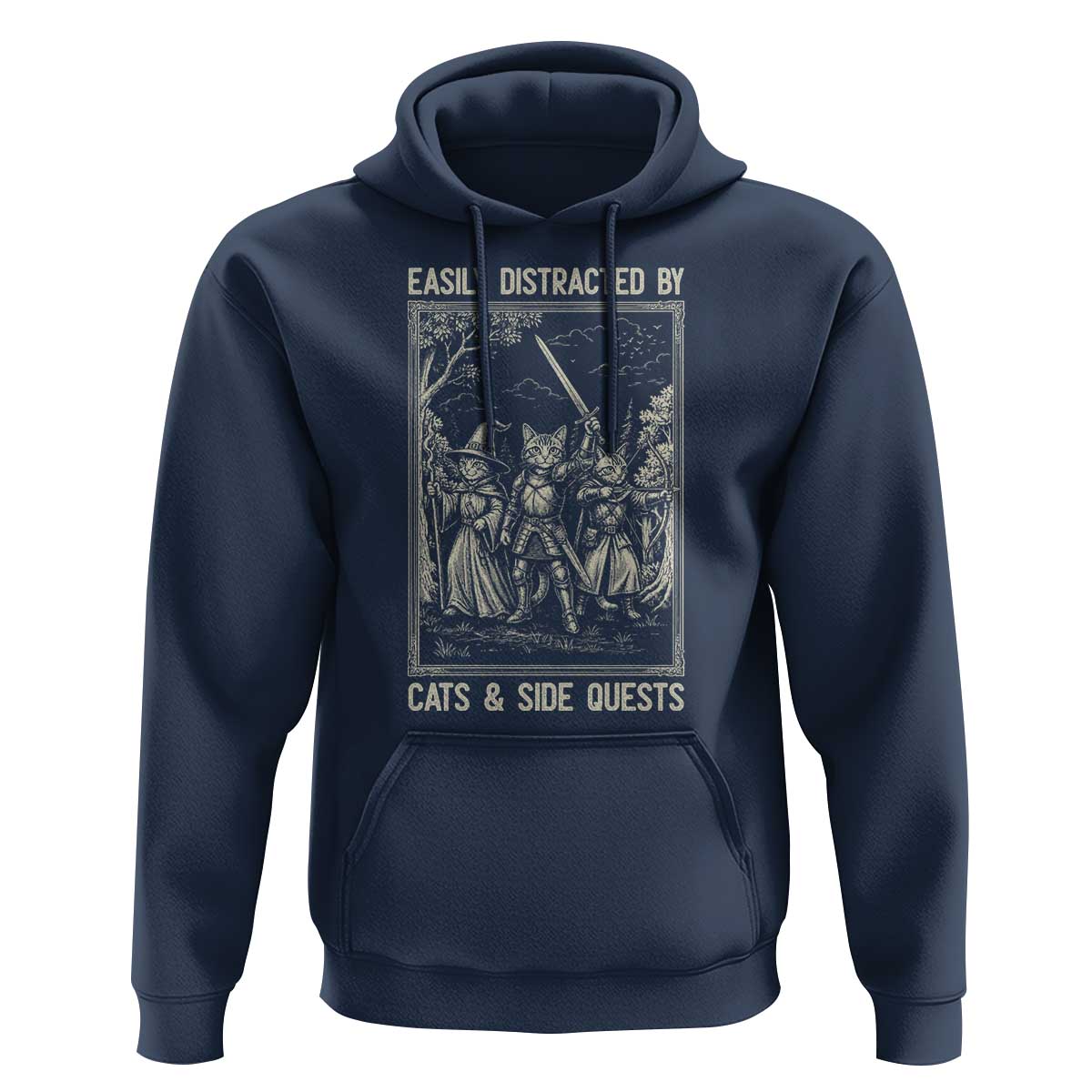 Easily Distracted By Cats And Side Quests Hoodie Vintage Gaming Cat Lover Gift