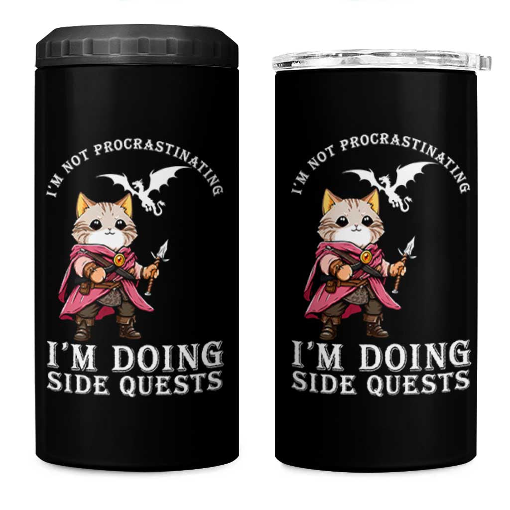 Im Not Procrastinating Im Doing Side Quests 4 in 1 Can Cooler Tumbler Funny RPG Gamer Cat Lover Gift