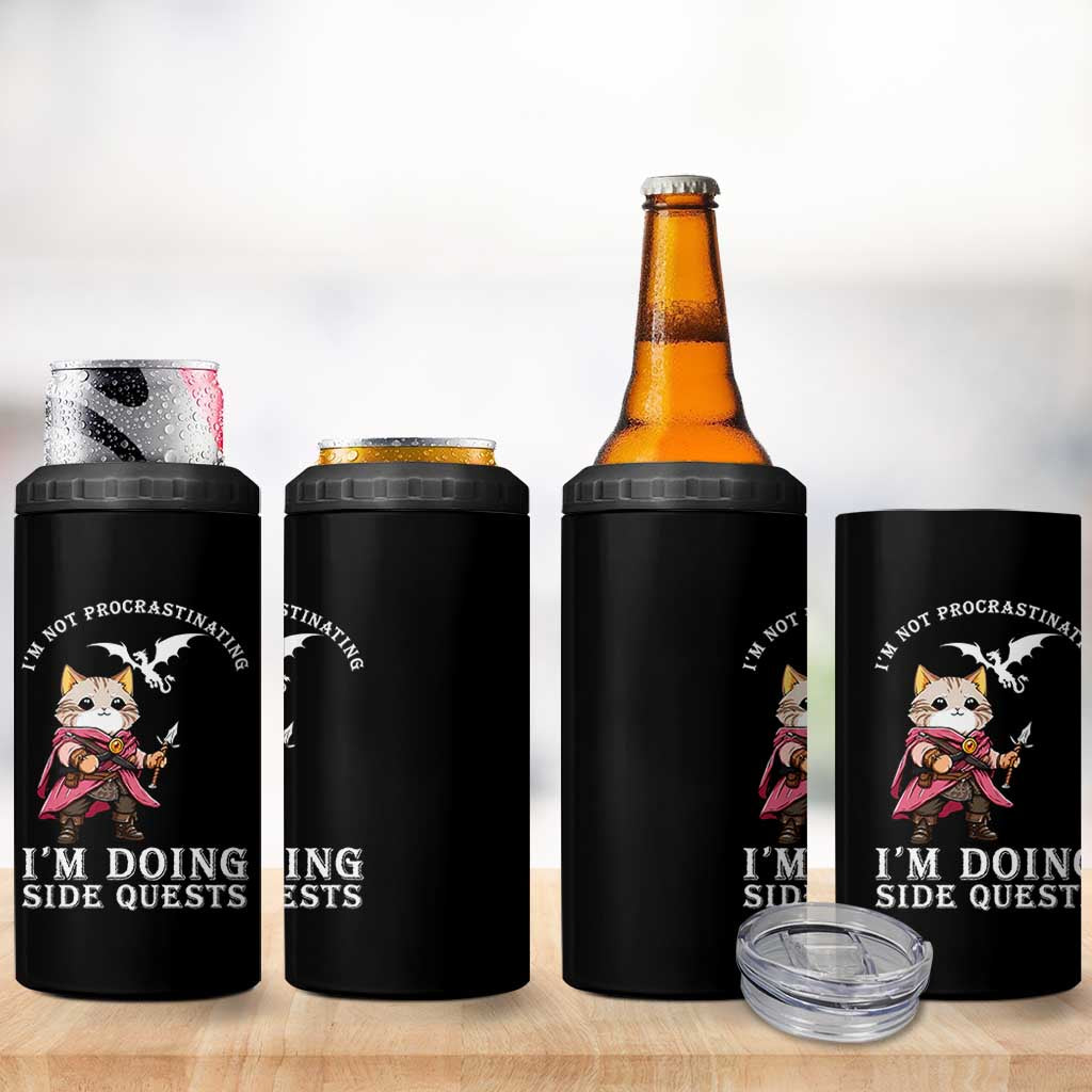 Im Not Procrastinating Im Doing Side Quests 4 in 1 Can Cooler Tumbler Funny RPG Gamer Cat Lover Gift