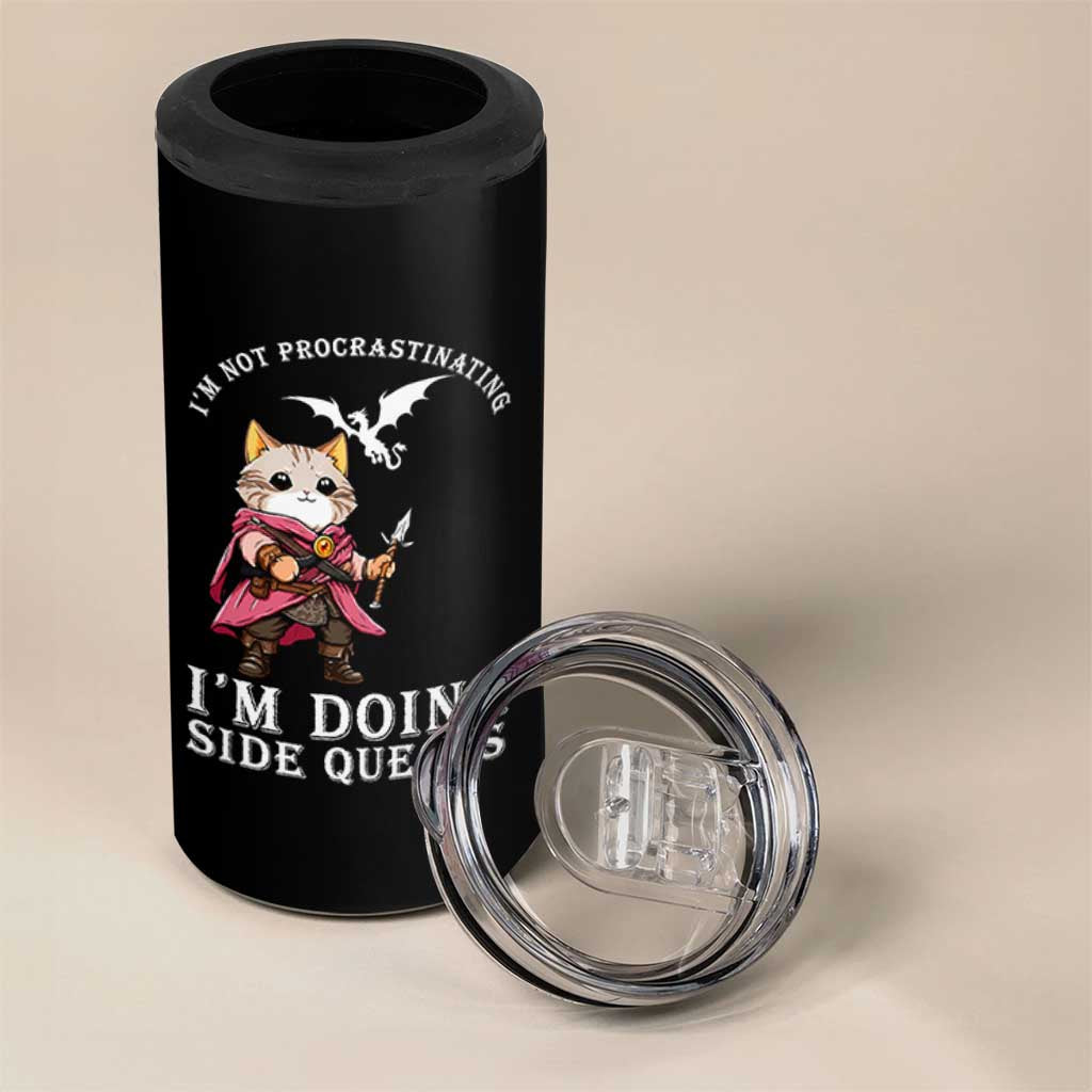 Im Not Procrastinating Im Doing Side Quests 4 in 1 Can Cooler Tumbler Funny RPG Gamer Cat Lover Gift