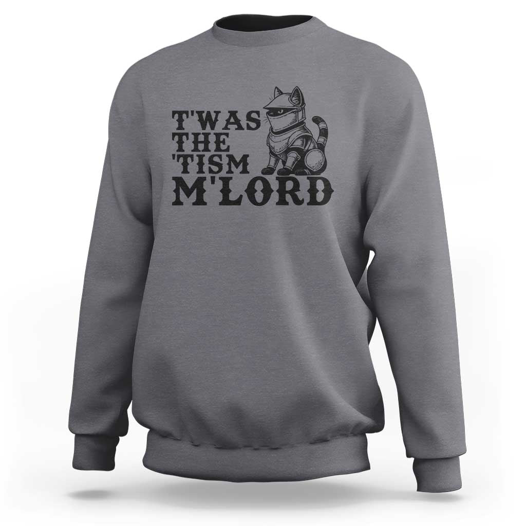 Twas The Tism Funny Medieval Knight Cat Sweatshirt Armor Meme Fantasy Gift