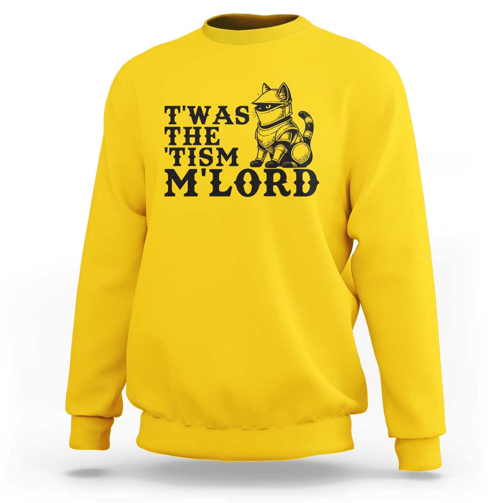 Twas The Tism Funny Medieval Knight Cat Sweatshirt Armor Meme Fantasy Gift