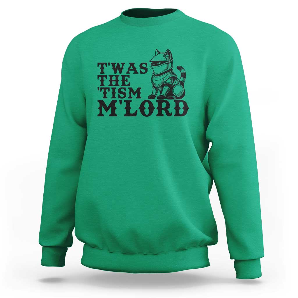 Twas The Tism Funny Medieval Knight Cat Sweatshirt Armor Meme Fantasy Gift