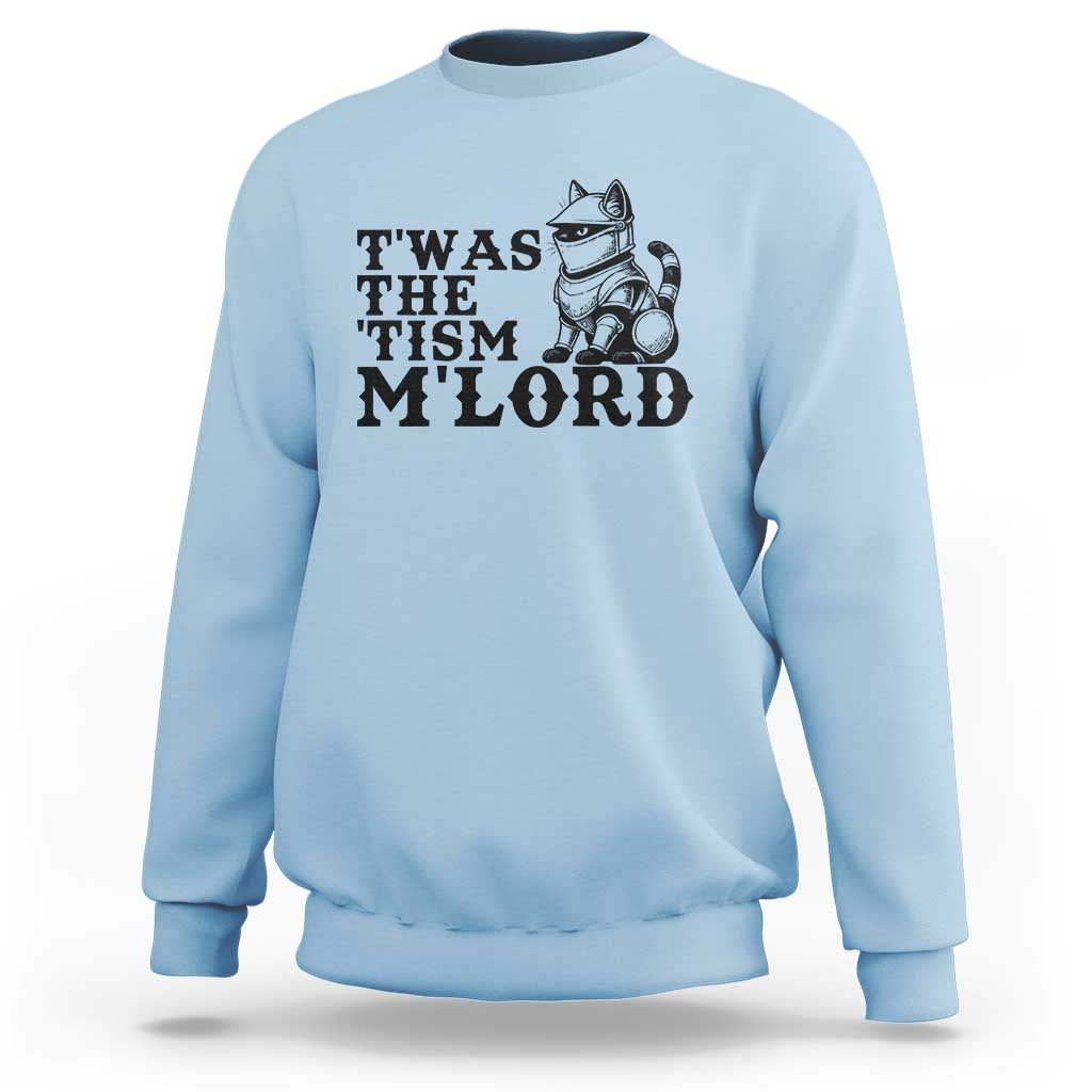 Twas The Tism Funny Medieval Knight Cat Sweatshirt Armor Meme Fantasy Gift
