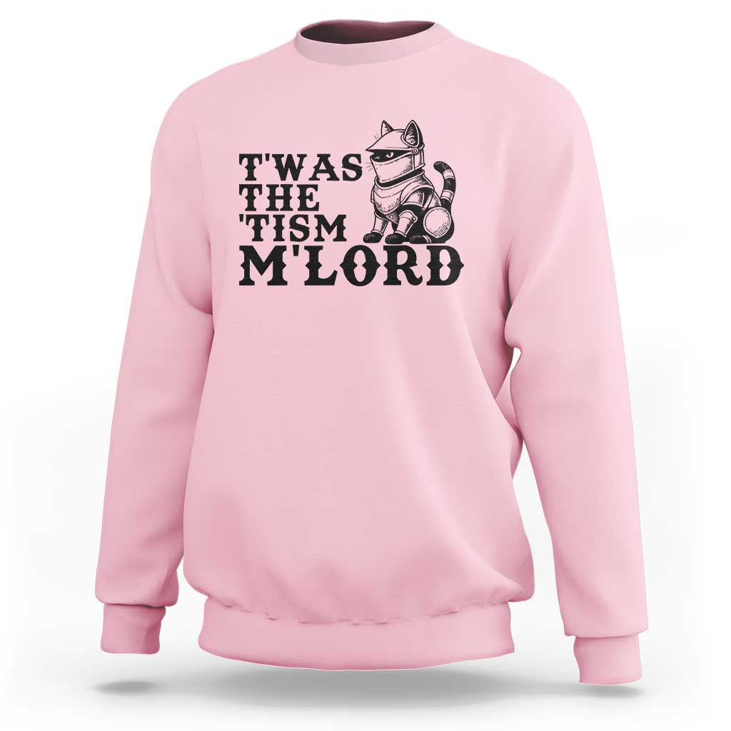 Twas The Tism Funny Medieval Knight Cat Sweatshirt Armor Meme Fantasy Gift