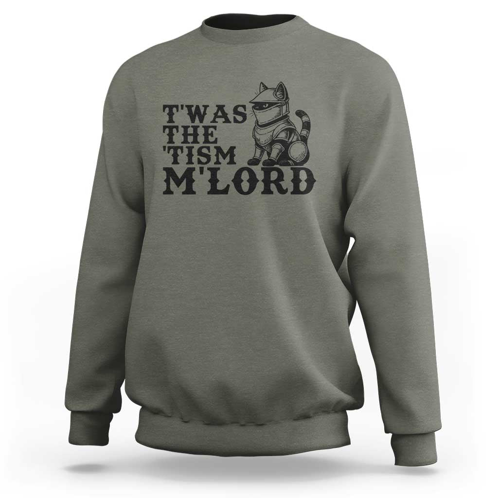 Twas The Tism Funny Medieval Knight Cat Sweatshirt Armor Meme Fantasy Gift