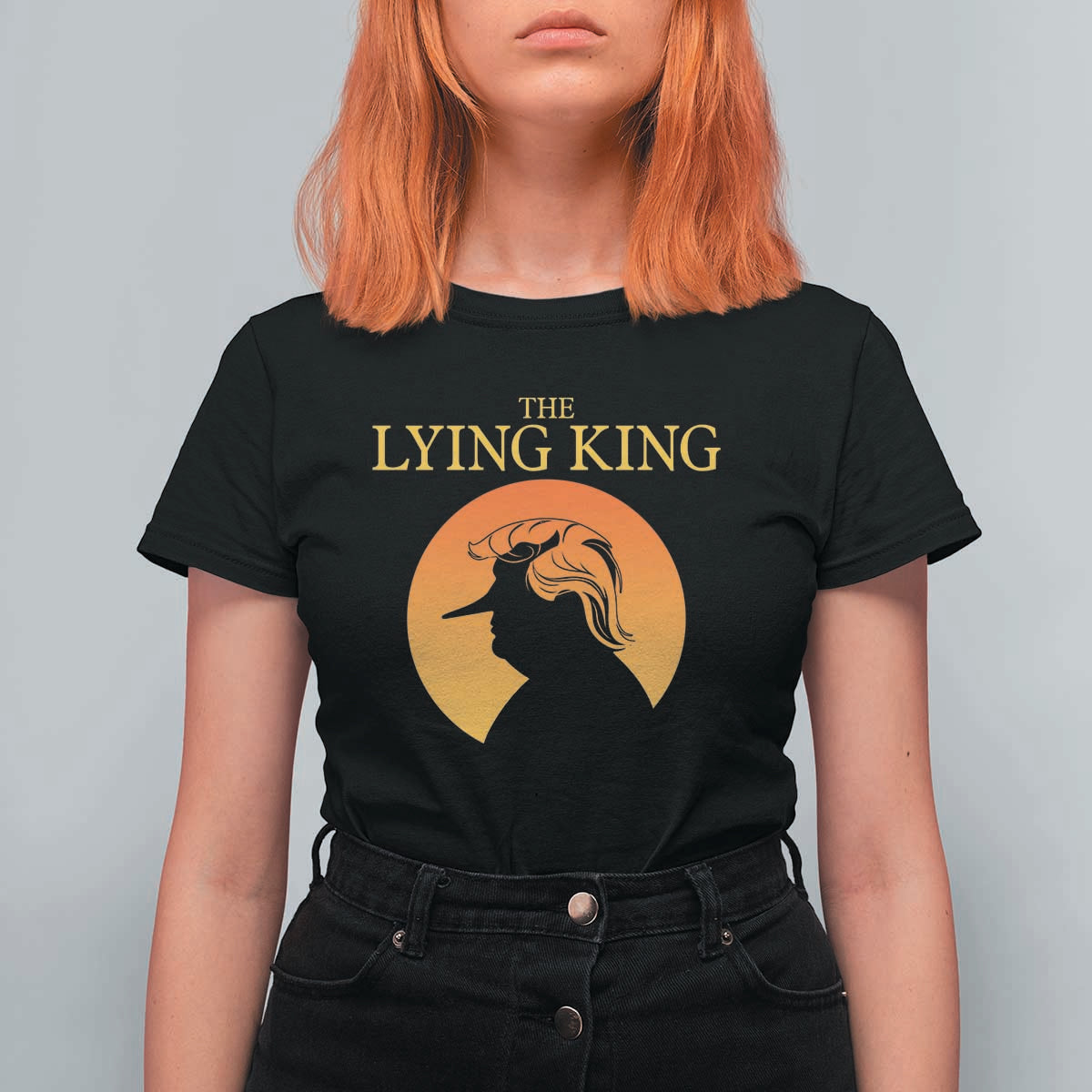 Funny The Lying King Long Nose Silhouette T Shirt For Women Vintage Political Satire Statement Gift