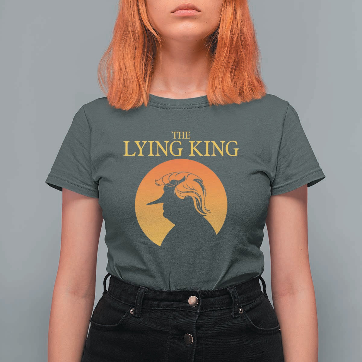 Funny The Lying King Long Nose Silhouette T Shirt For Women Vintage Political Satire Statement Gift