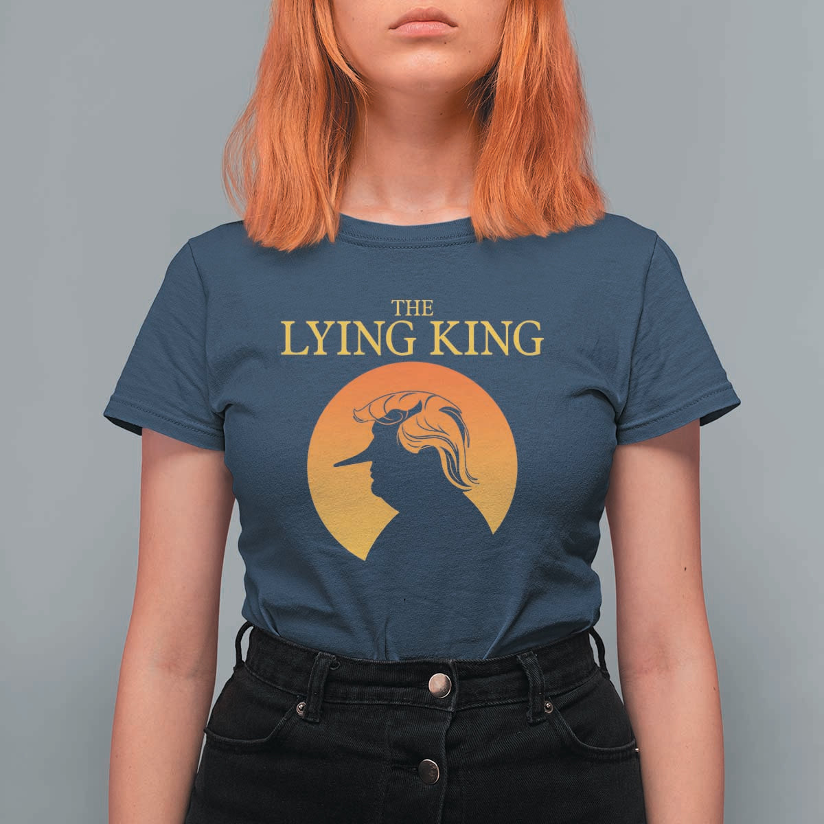 Funny The Lying King Long Nose Silhouette T Shirt For Women Vintage Political Satire Statement Gift