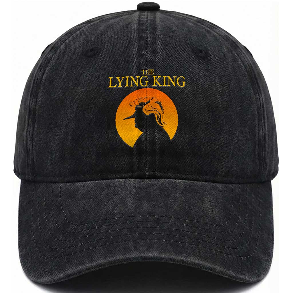 Funny The Lying King Long Nose Silhouette Washed Cotton Baseball Cap Vintage Political Satire Statement Gift