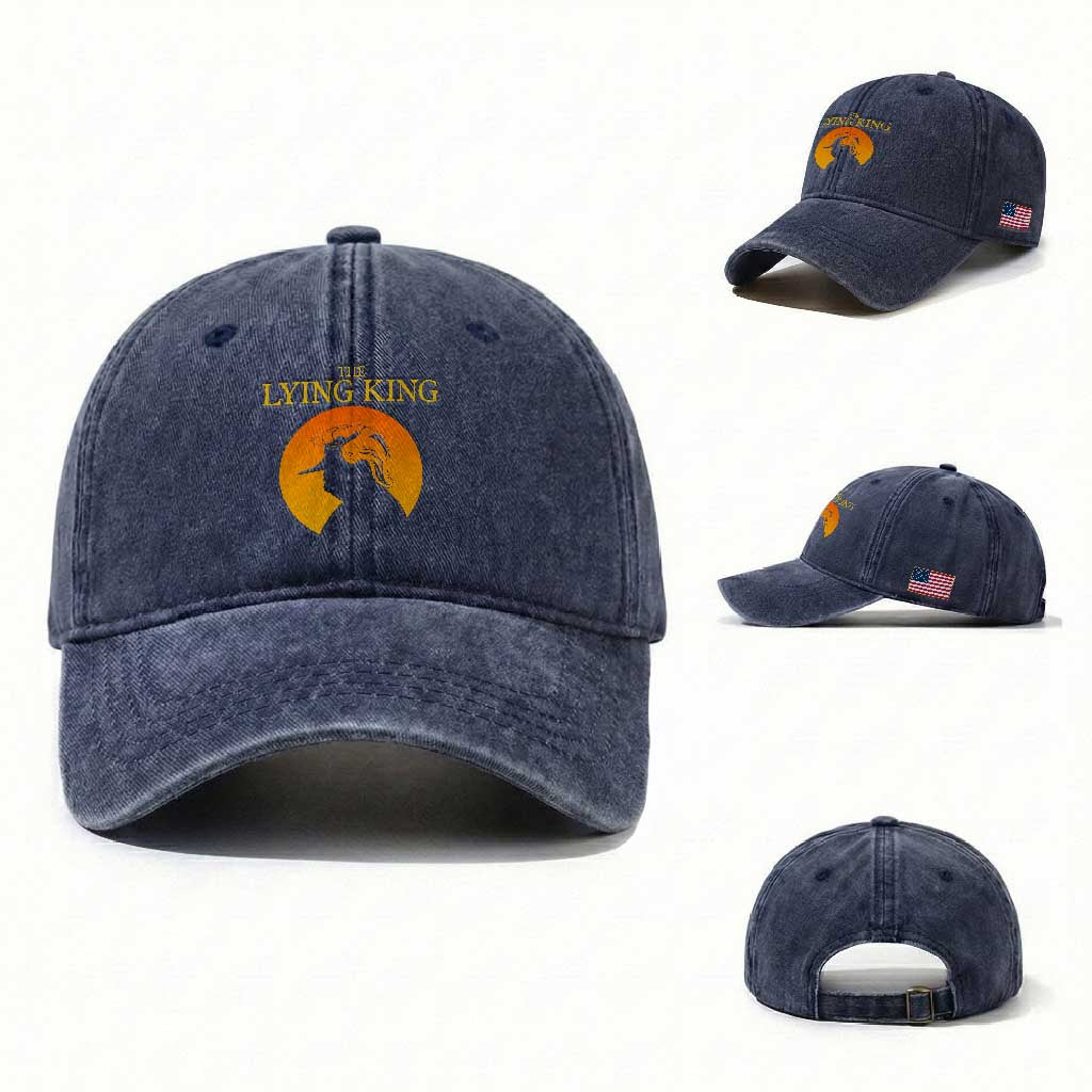Funny The Lying King Long Nose Silhouette Washed Cotton Baseball Cap Vintage Political Satire Statement Gift