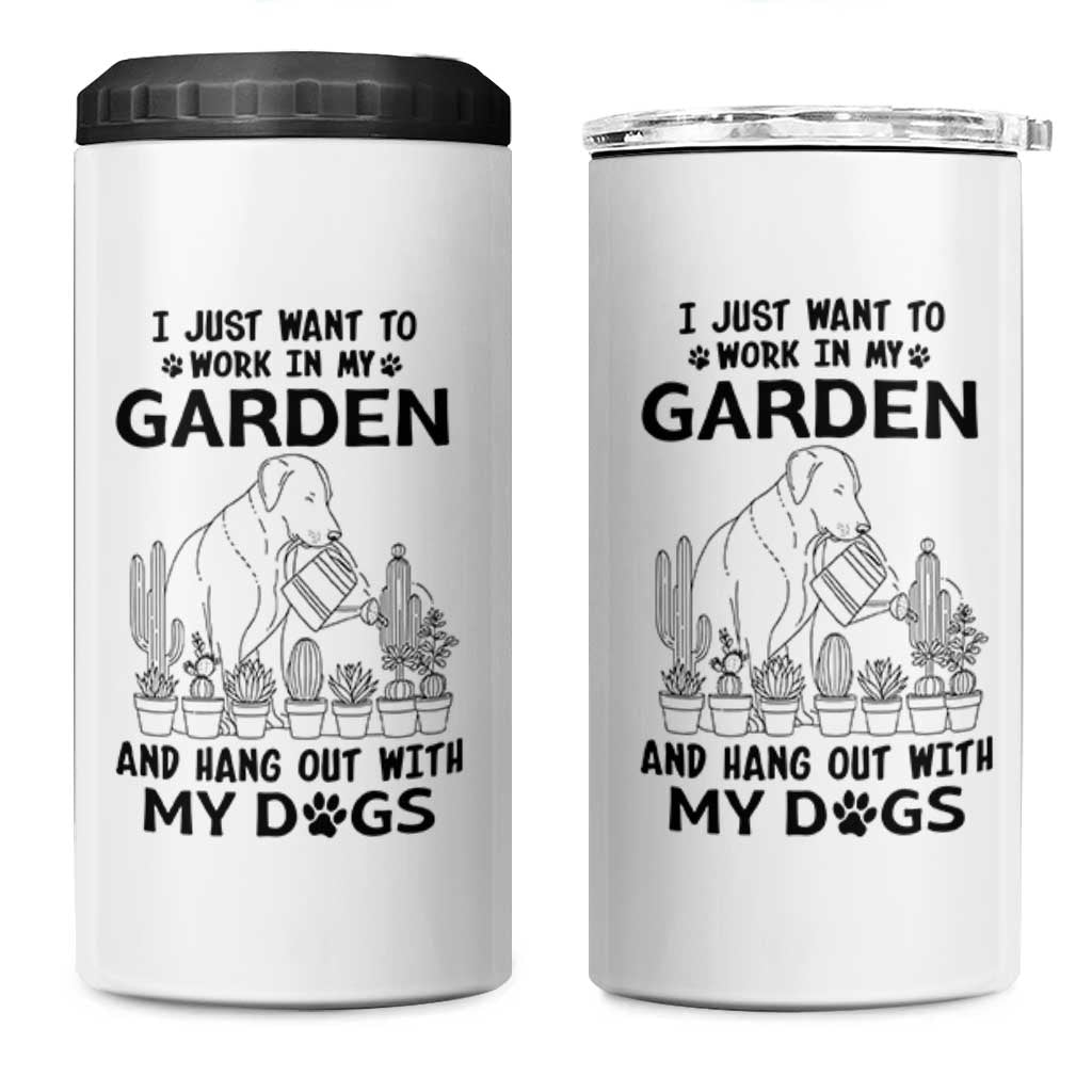 I Just Want To Garden And Hangout With My Dog 4 in 1 Can Cooler Tumbler Gardener Gift - Wonder Print Shop