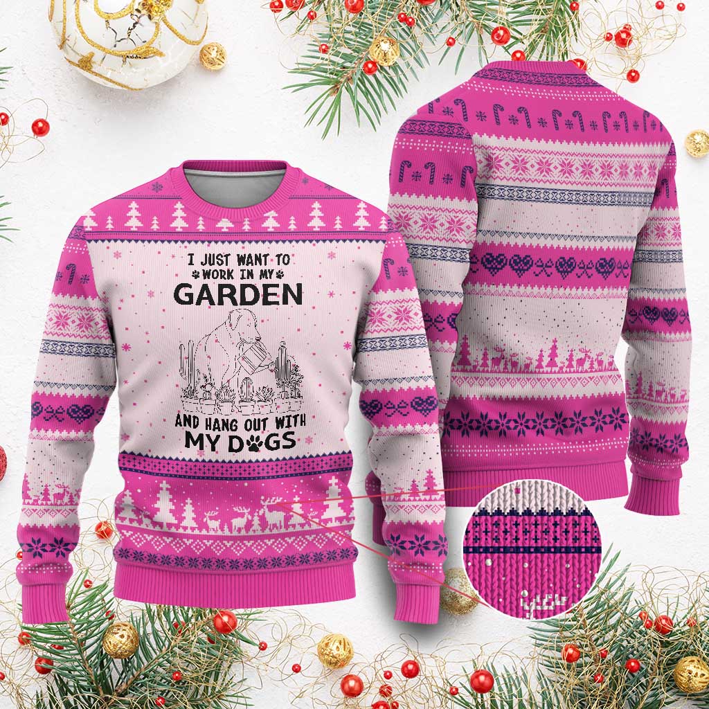I Just Want To Garden And Hangout With My Dog Ugly Christmas Sweater Gardener Gift - Wonder Print Shop