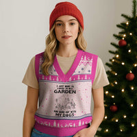 I Just Want To Garden And Hangout With My Dog V-Neck Knit Sweater Vest Gardener Gift - Wonder Print Shop