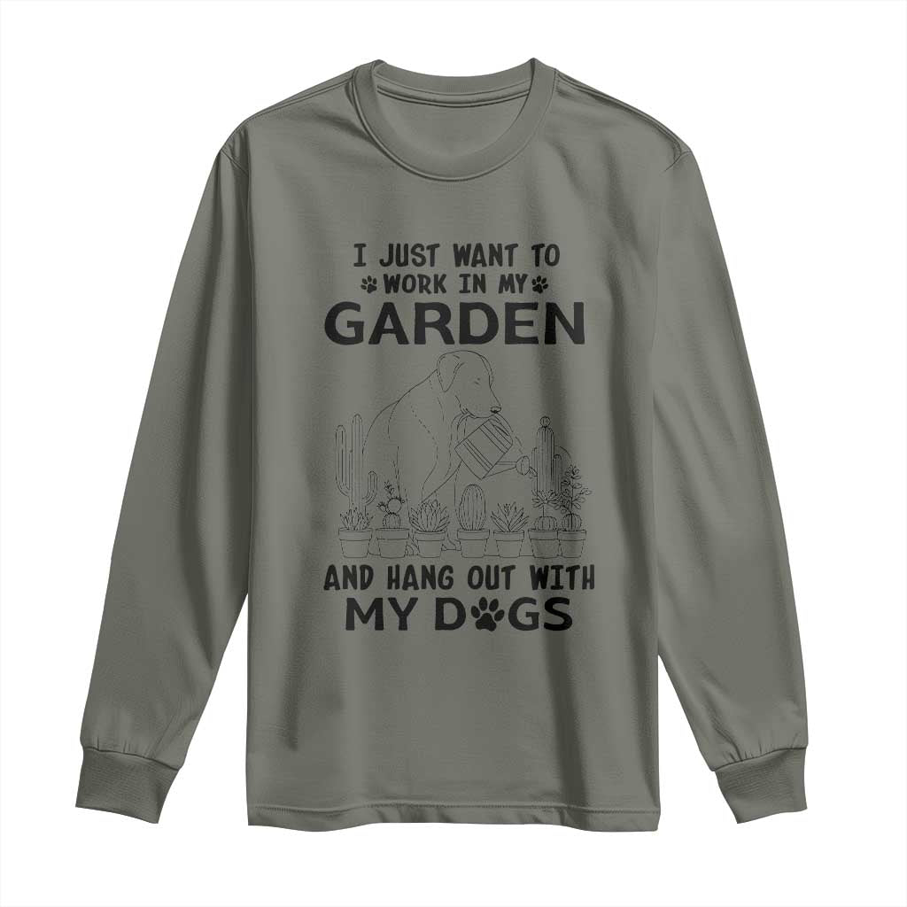 I Just Want To Garden And Hangout With My Dog Long Sleeve Shirt Gardener Gift - Wonder Print Shop