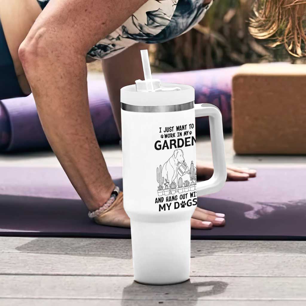 I Just Want To Garden And Hangout With My Dog Tumbler With Handle Gardener Gift - Wonder Print Shop