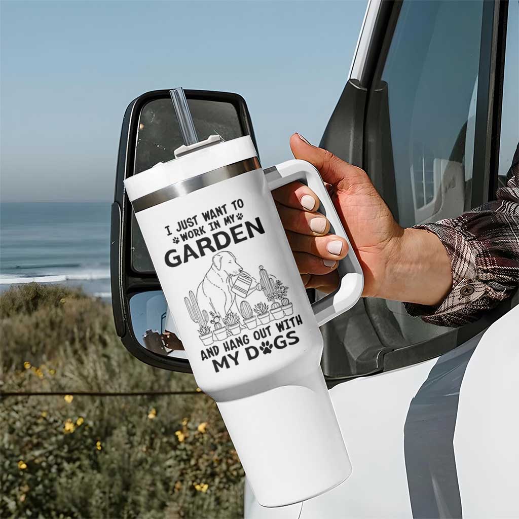 I Just Want To Garden And Hangout With My Dog Tumbler With Handle Gardener Gift - Wonder Print Shop