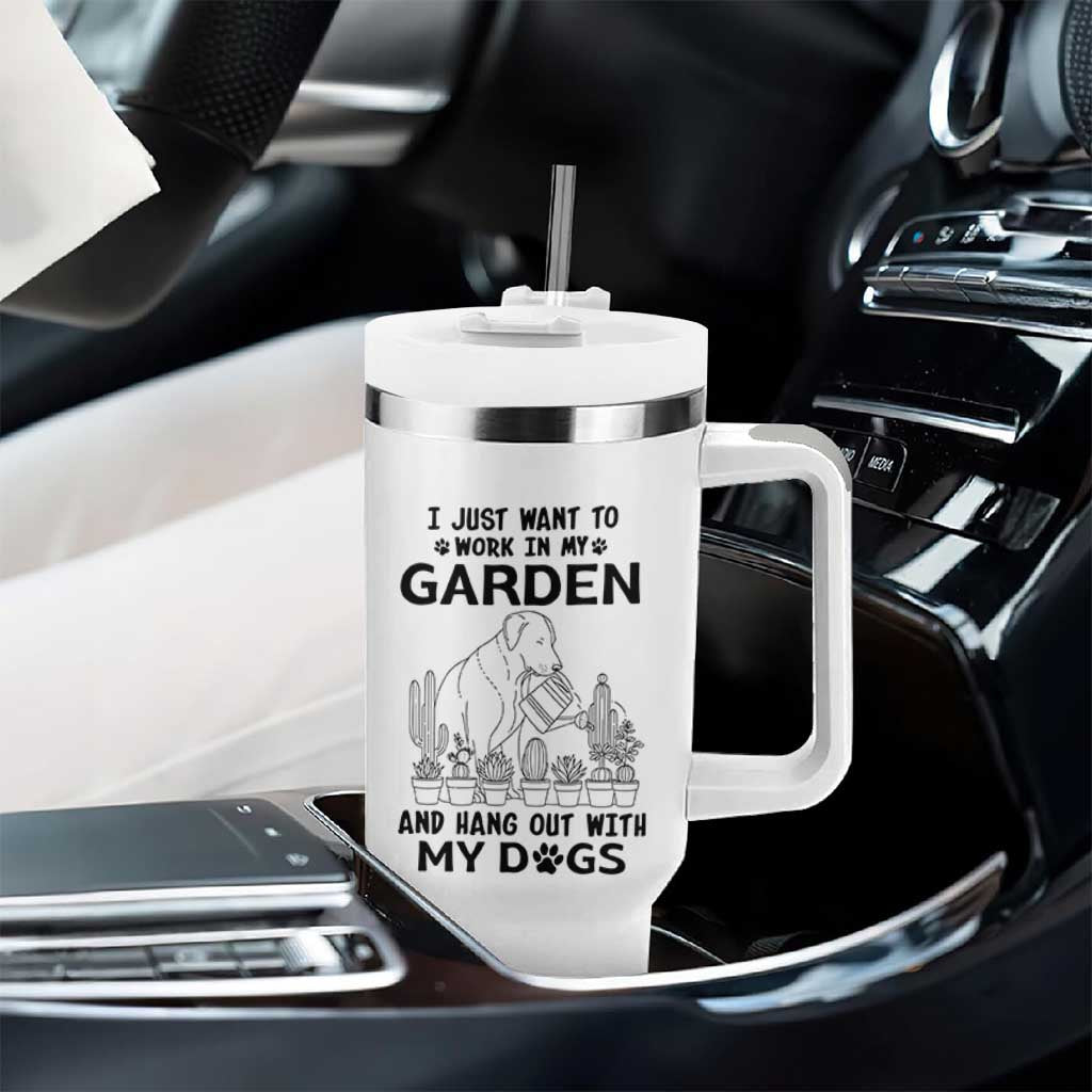 I Just Want To Garden And Hangout With My Dog Tumbler With Handle Gardener Gift - Wonder Print Shop