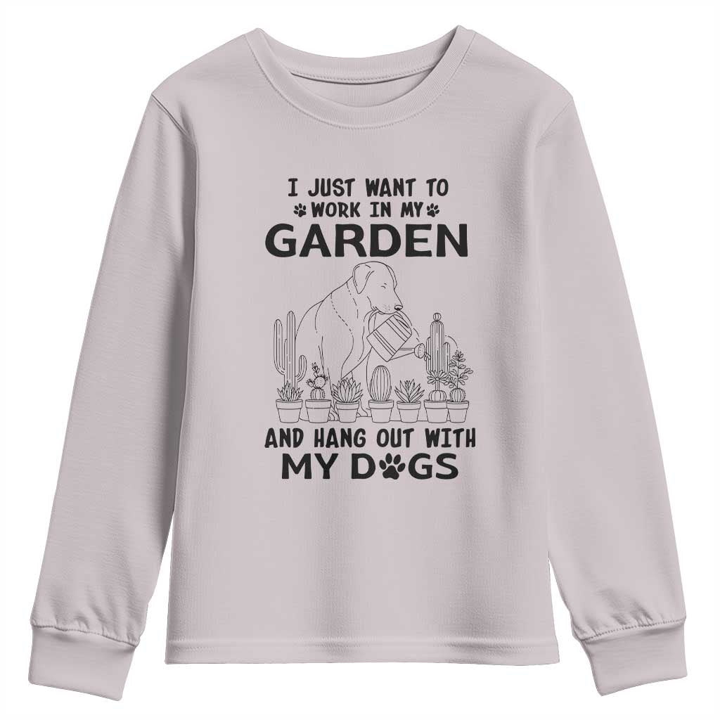 I Just Want To Garden And Hangout With My Dog Youth Sweatshirt Gardener Gift - Wonder Print Shop