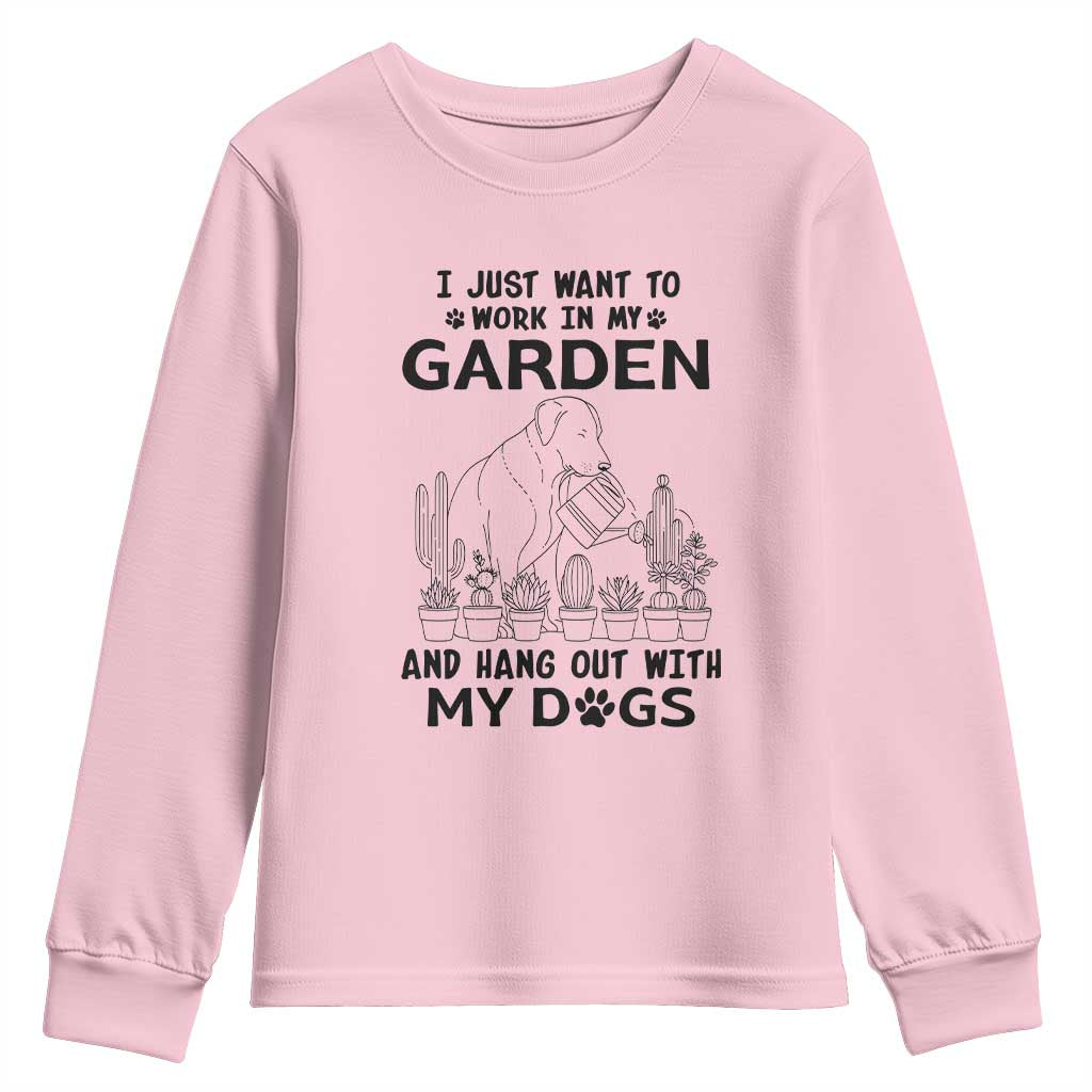 I Just Want To Garden And Hangout With My Dog Youth Sweatshirt Gardener Gift - Wonder Print Shop