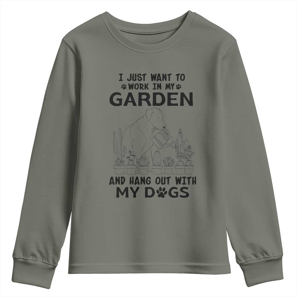 I Just Want To Garden And Hangout With My Dog Youth Sweatshirt Gardener Gift - Wonder Print Shop
