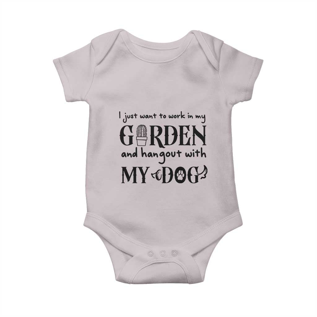 Gardener Dog Lover Gift Baby Onesie I Just Want To Garden And Hangout With My Dog - Wonder Print Shop