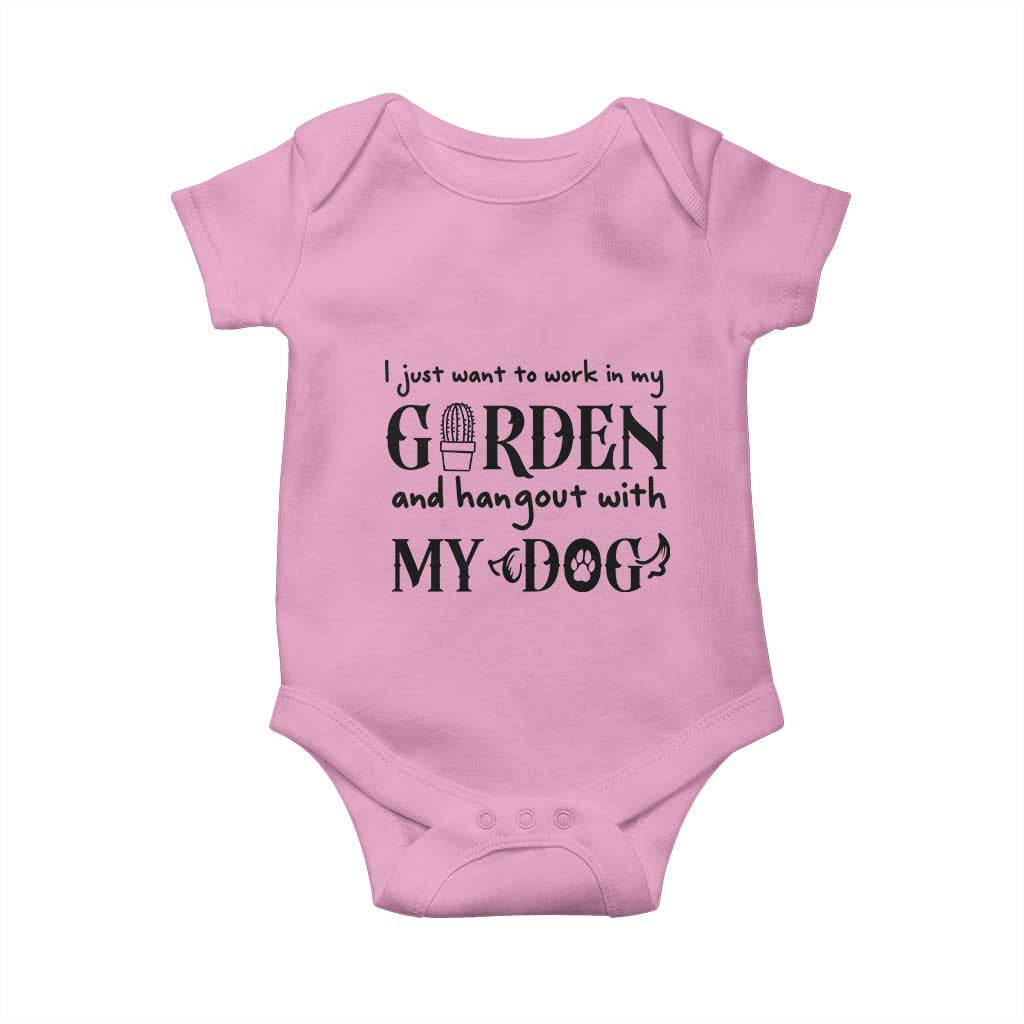 Gardener Dog Lover Gift Baby Onesie I Just Want To Garden And Hangout With My Dog - Wonder Print Shop