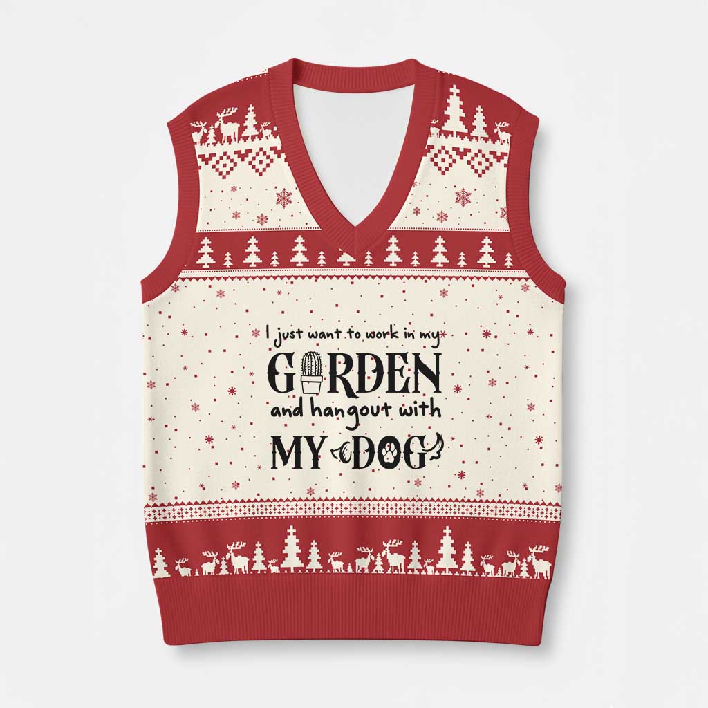 Gardener Dog Lover Gift V-Neck Knit Sweater Vest I Just Want To Garden And Hangout With My Dog - Wonder Print Shop