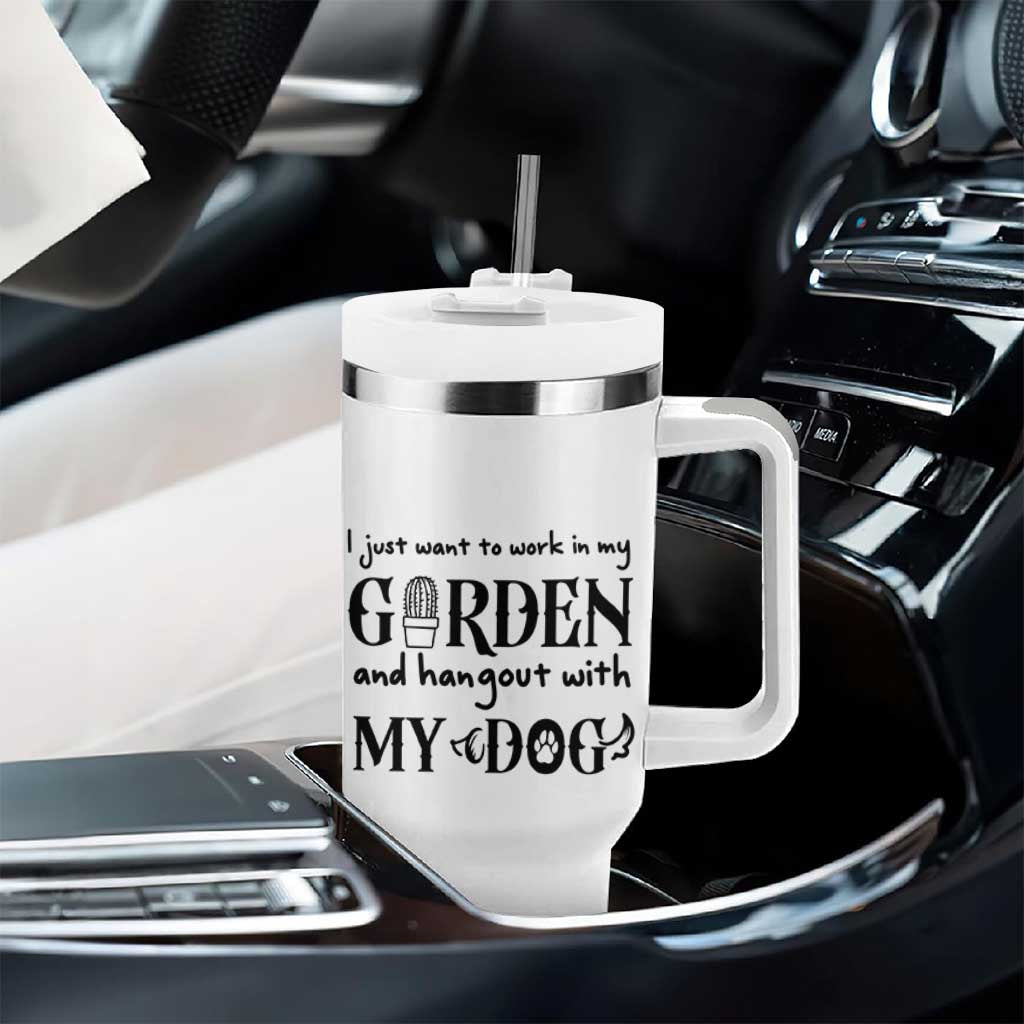 Gardener Dog Lover Gift Tumbler With Handle I Just Want To Garden And Hangout With My Dog - Wonder Print Shop