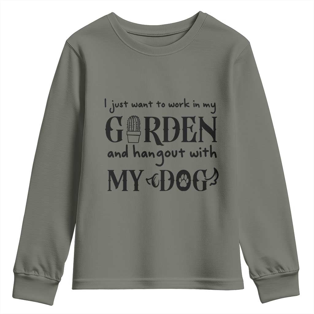 Gardener Dog Lover Gift Youth Sweatshirt I Just Want To Garden And Hangout With My Dog - Wonder Print Shop