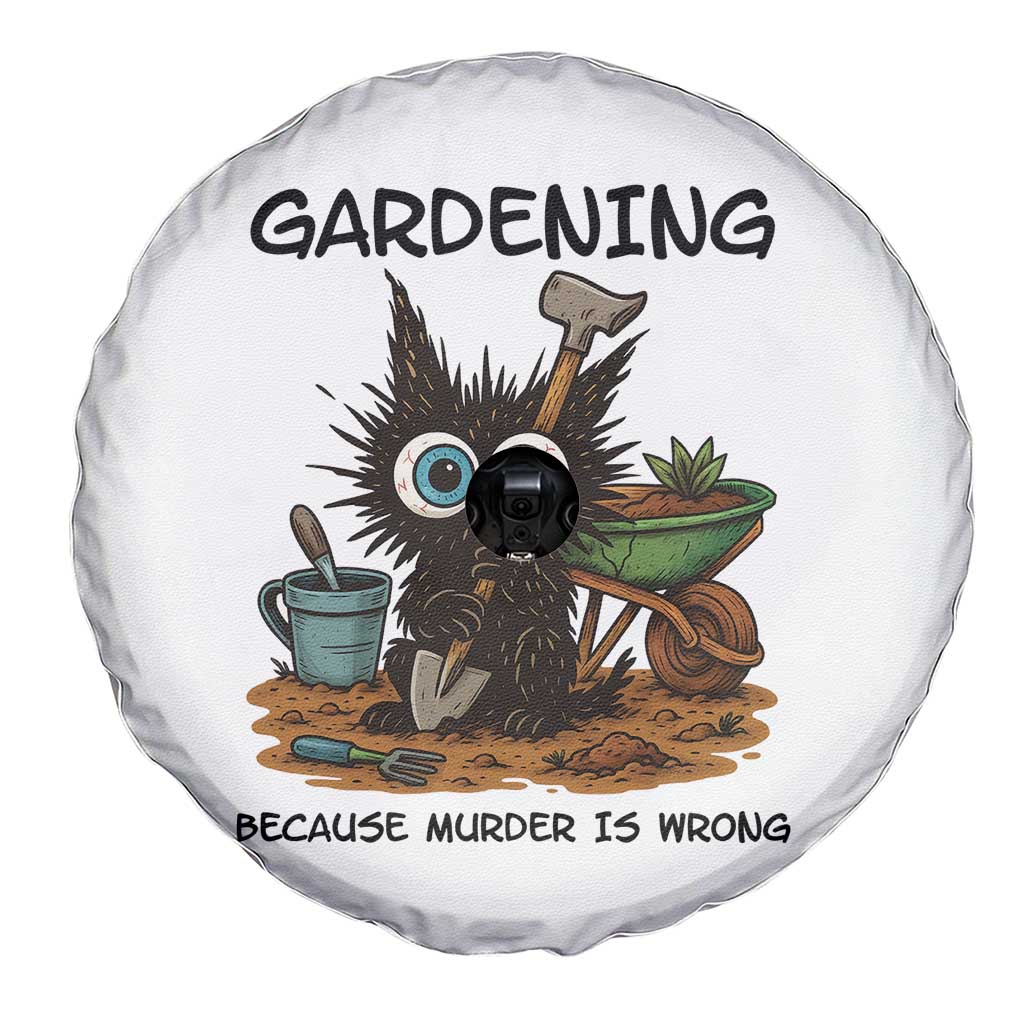 Gardening Because Murder Is Wrong Spare Tire Cover Funny Black Cat Gardener Gift - Wonder Print Shop