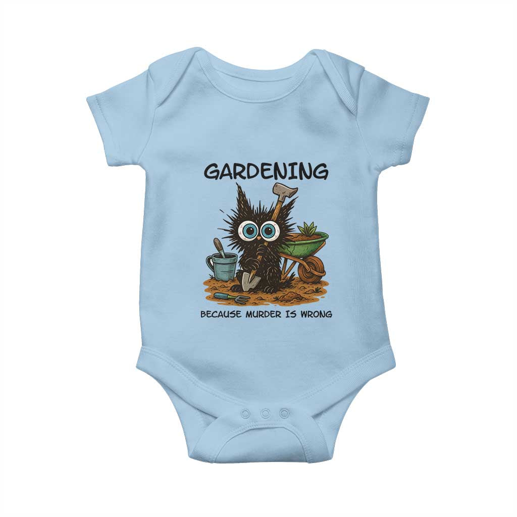 Gardening Because Murder Is Wrong Baby Onesie Funny Black Cat Gardener Gift - Wonder Print Shop