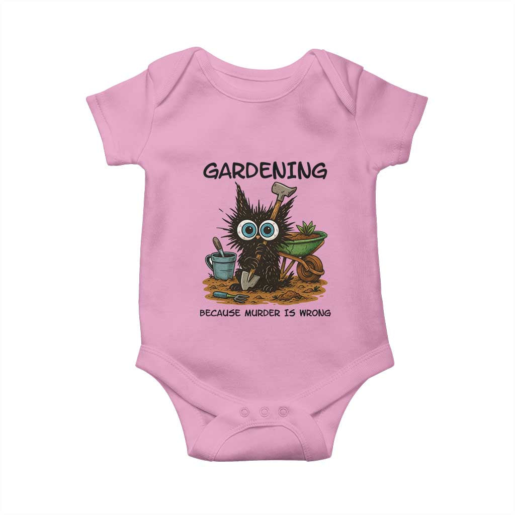 Gardening Because Murder Is Wrong Baby Onesie Funny Black Cat Gardener Gift - Wonder Print Shop