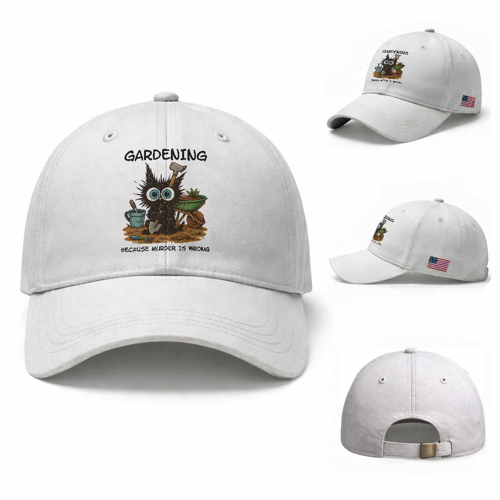 Gardening Because Murder Is Wrong Baseball Cap Funny Black Cat Gardener Gift