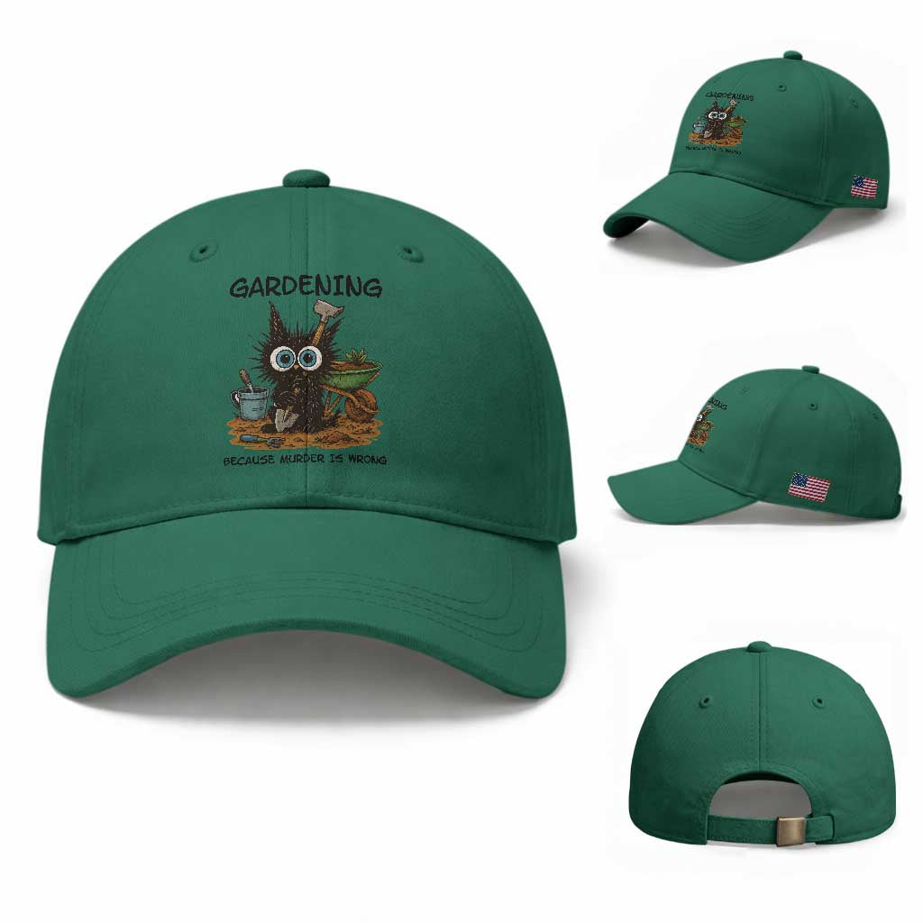 Gardening Because Murder Is Wrong Baseball Cap Funny Black Cat Gardener Gift