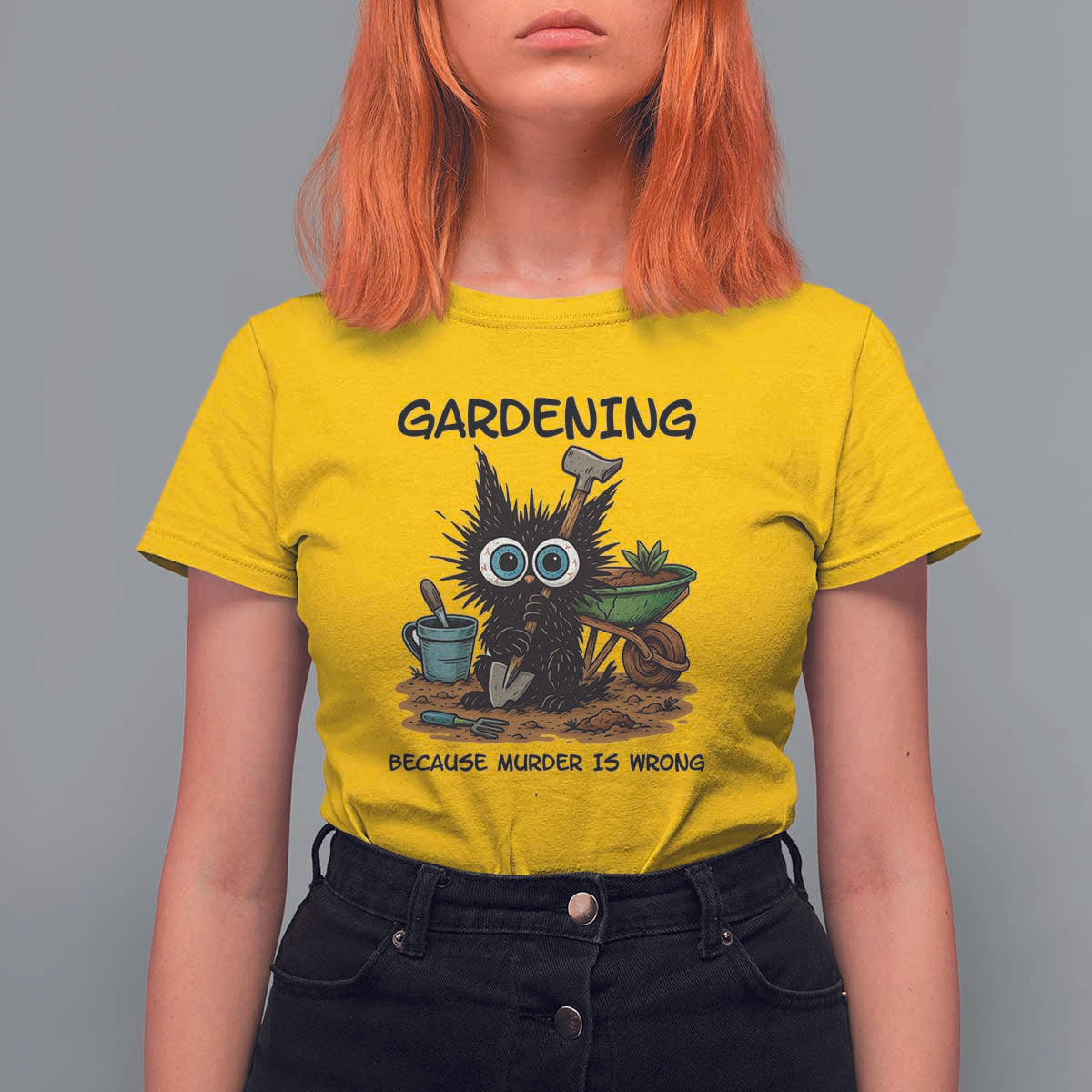 Gardening Because Murder Is Wrong T Shirt For Women Funny Black Cat Gardener Gift - Wonder Print Shop
